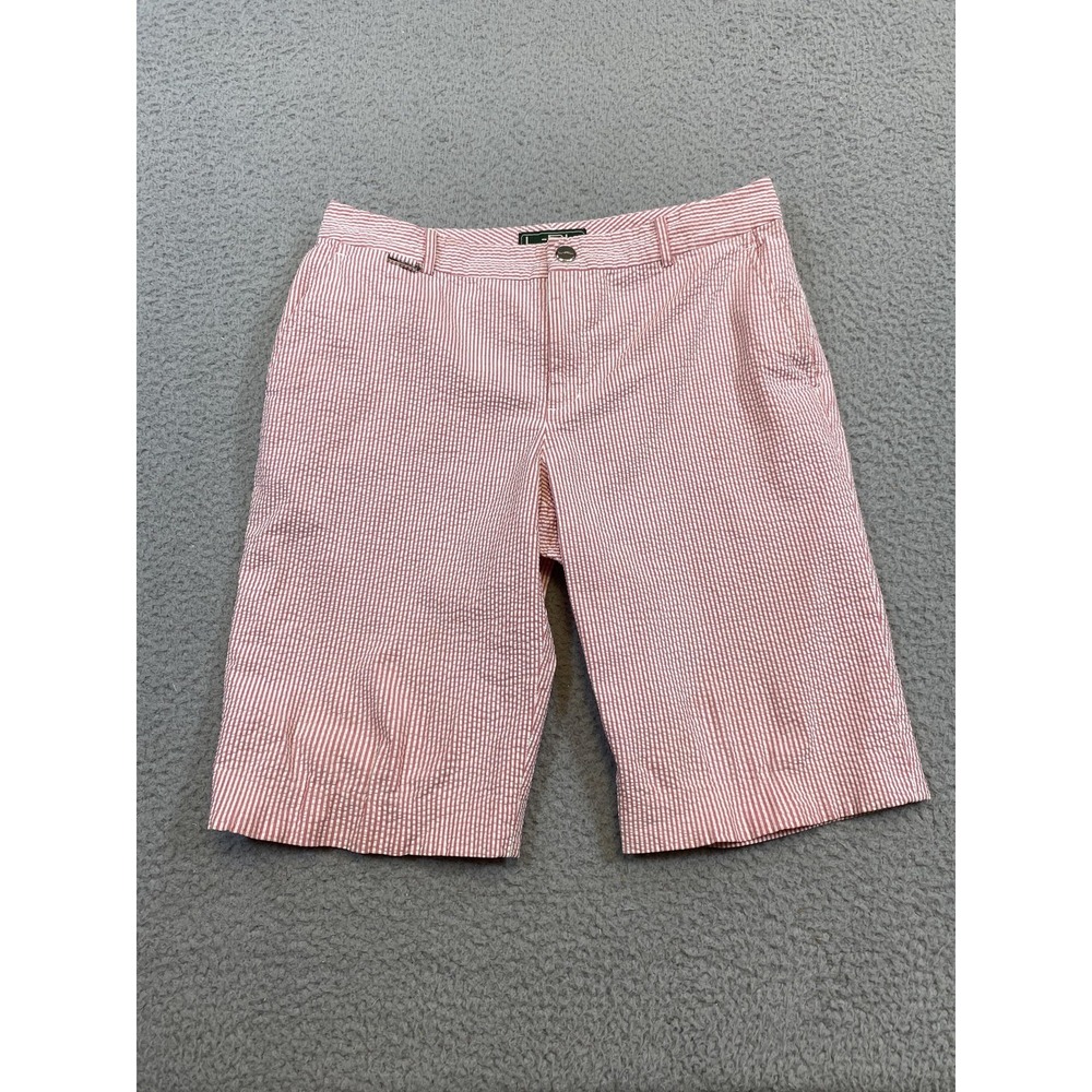 Lauren Ralph Lauren Shorts Bermuda Womens 6 Pink Seersucker Striped 9 Inseam